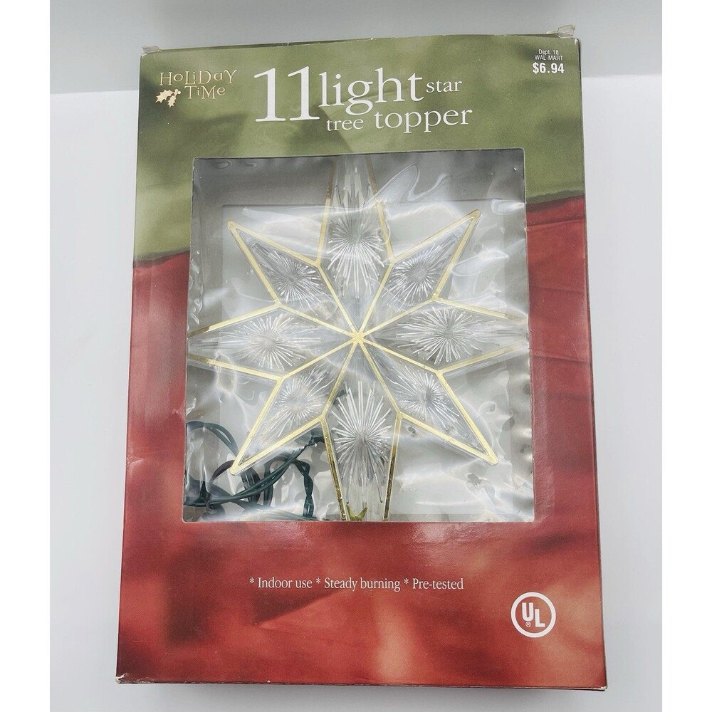 Holiday Time 11 Light Star Christmas Tree Topper Gold Clear Vintage UL Tested